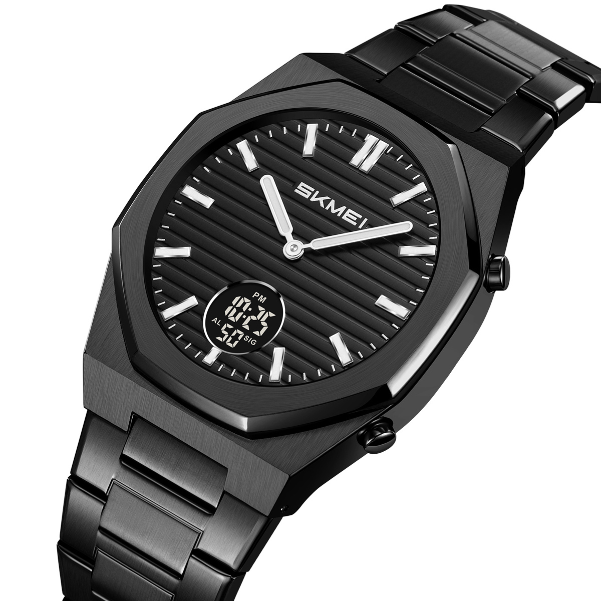 SKMEI2703 Octagon Stainless Steel Analog Digital Business Wristwatch