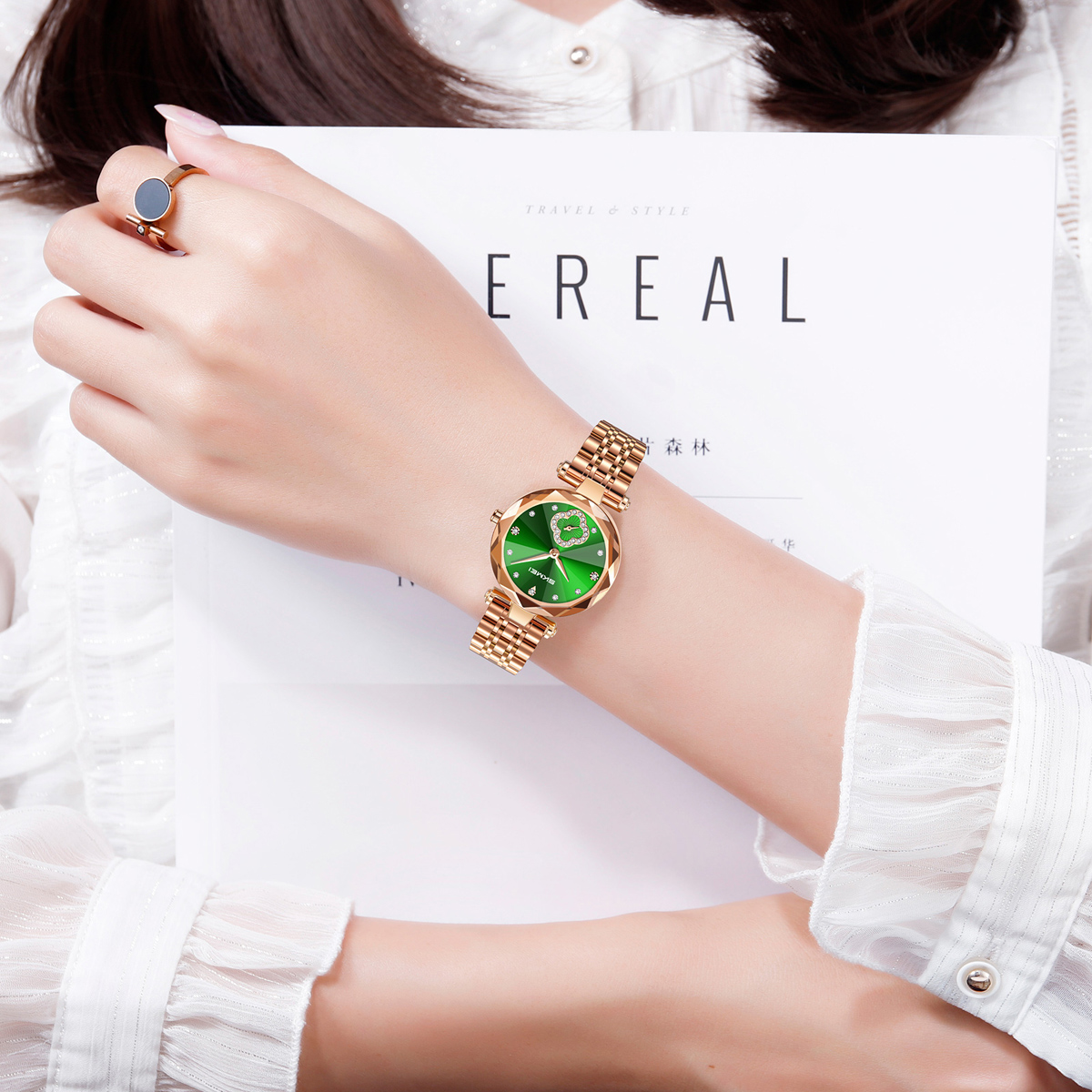 SKMEI 2718 Women Fashion Bling Diamond Quartz Wristwatch