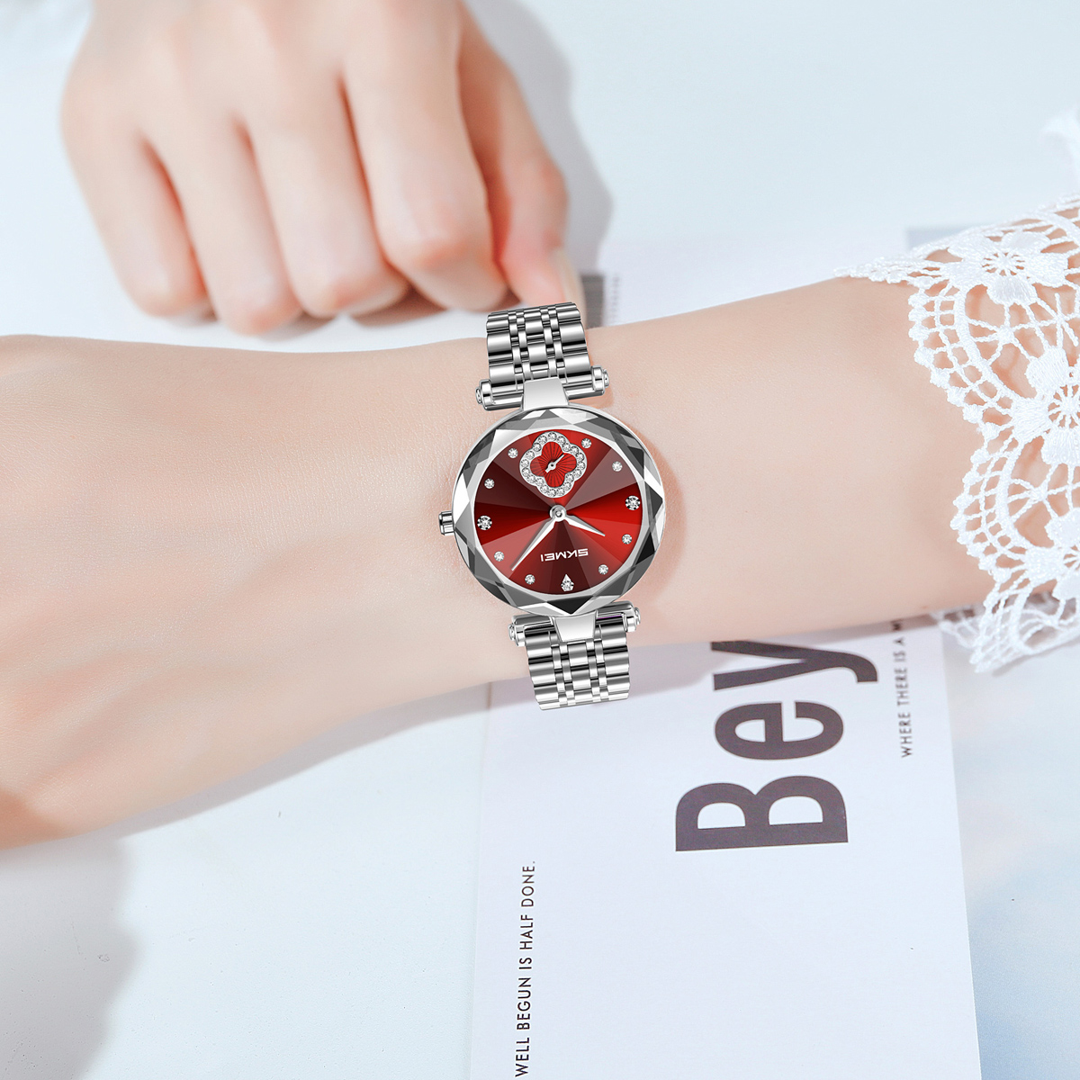 SKMEI 2718 Women Fashion Bling Diamond Quartz Wristwatch