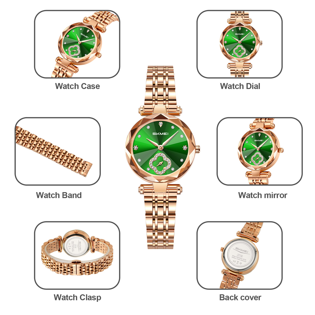 SKMEI 2718 Women Fashion Bling Diamond Quartz Wristwatch
