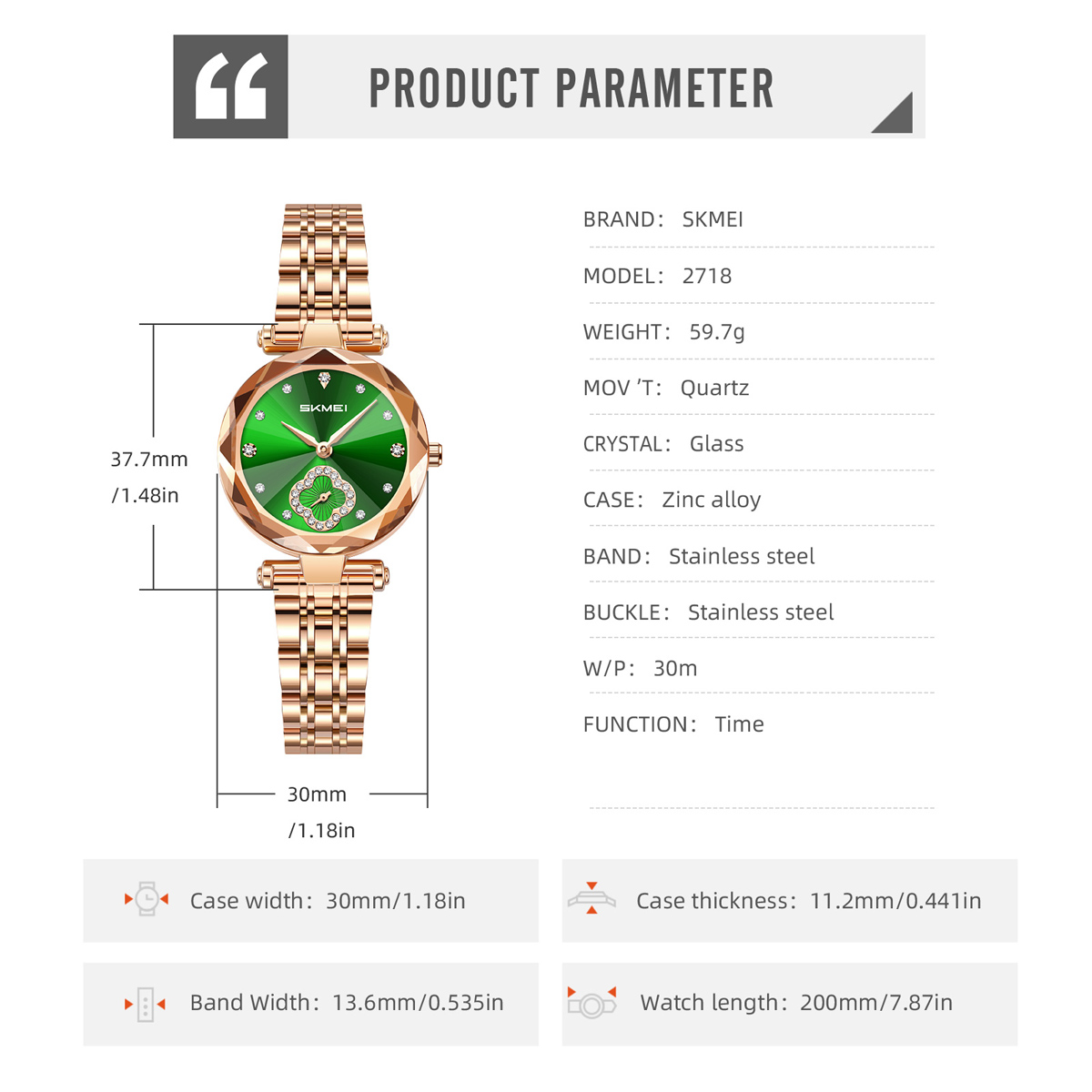SKMEI 2718 Women Fashion Bling Diamond Quartz Wristwatch