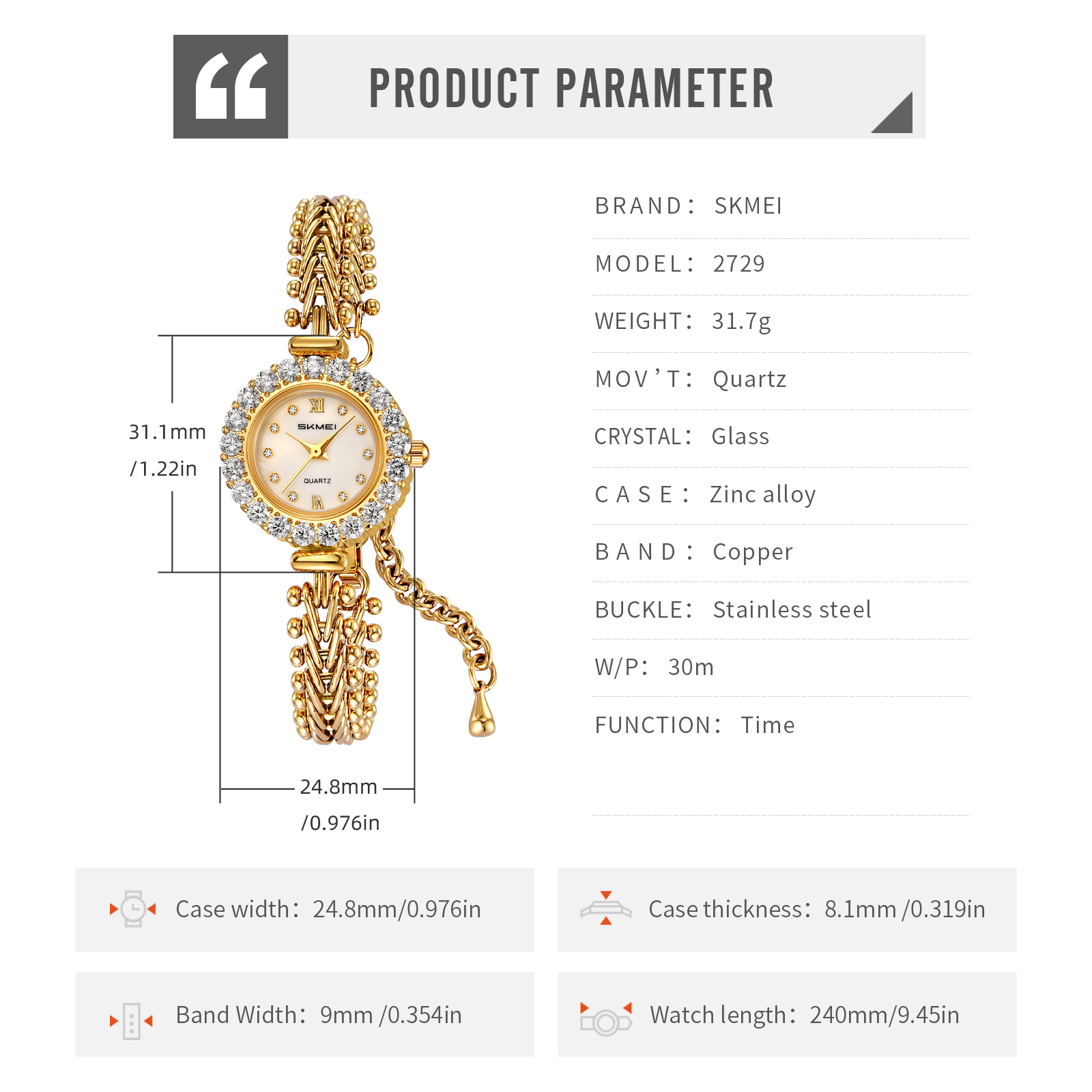 SKMEI 2729 fashion Women jewelry quartz watch