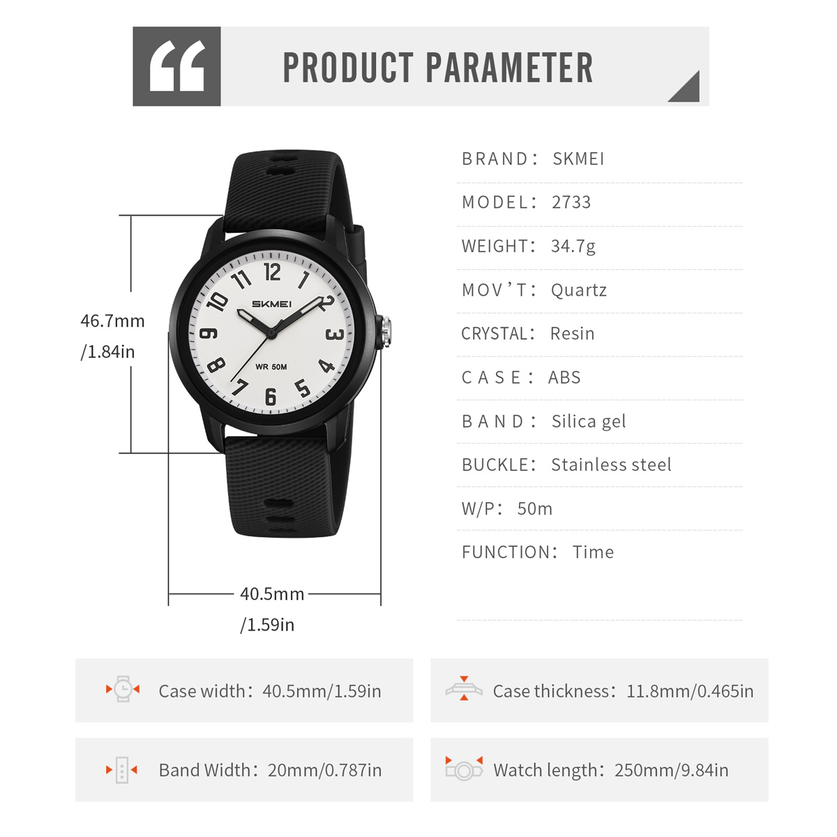 SKMEI 2733 silicone Quartz Watch