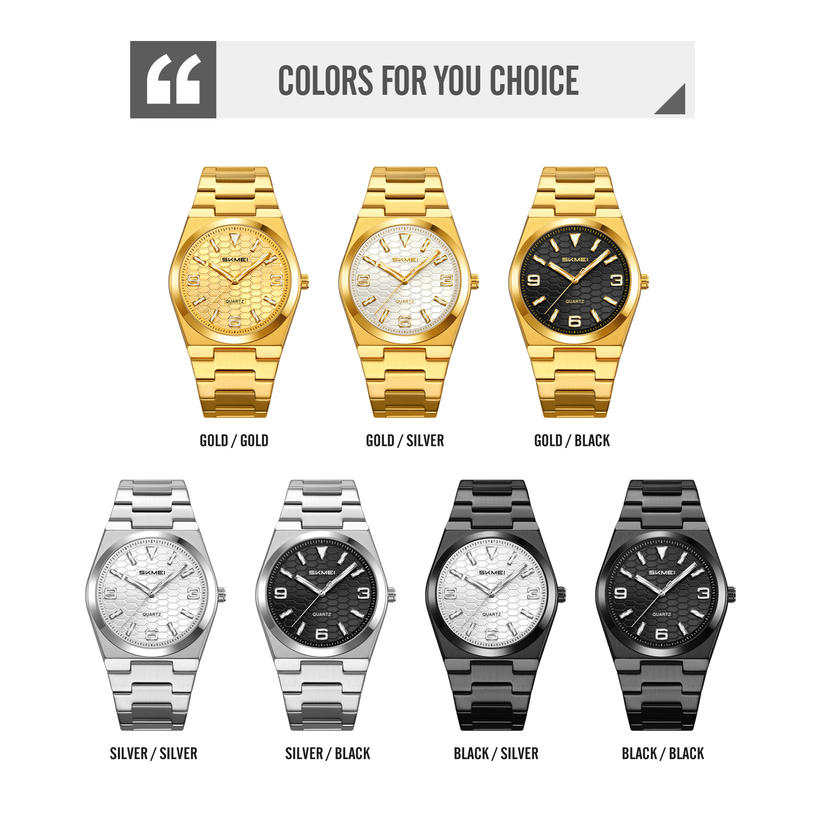 2761 SKMEI Men Honeycomb Dial Stainless Steel Wrist Watch