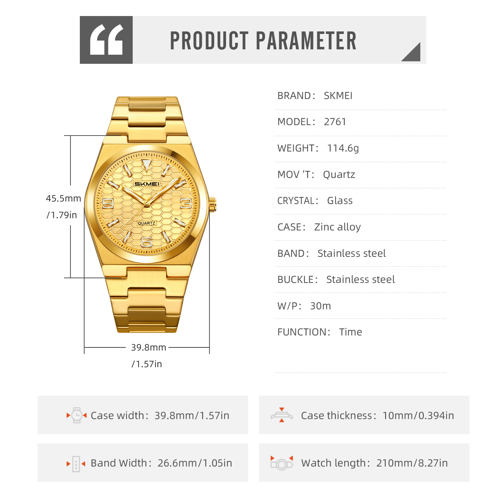 2761 SKMEI Men Honeycomb Dial Stainless Steel Wrist Watch