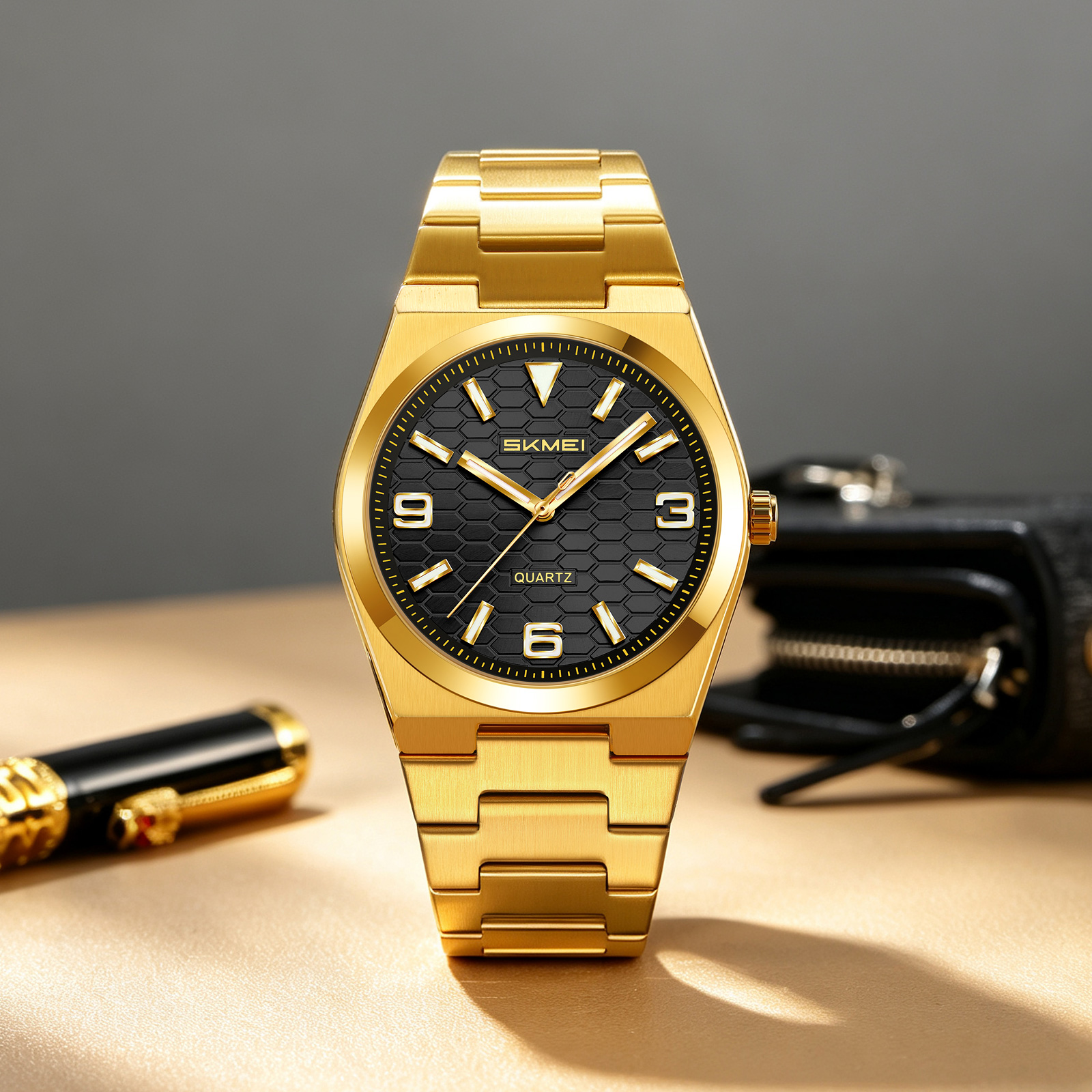 2761 SKMEI Men Honeycomb Dial Stainless Steel Wrist Watch