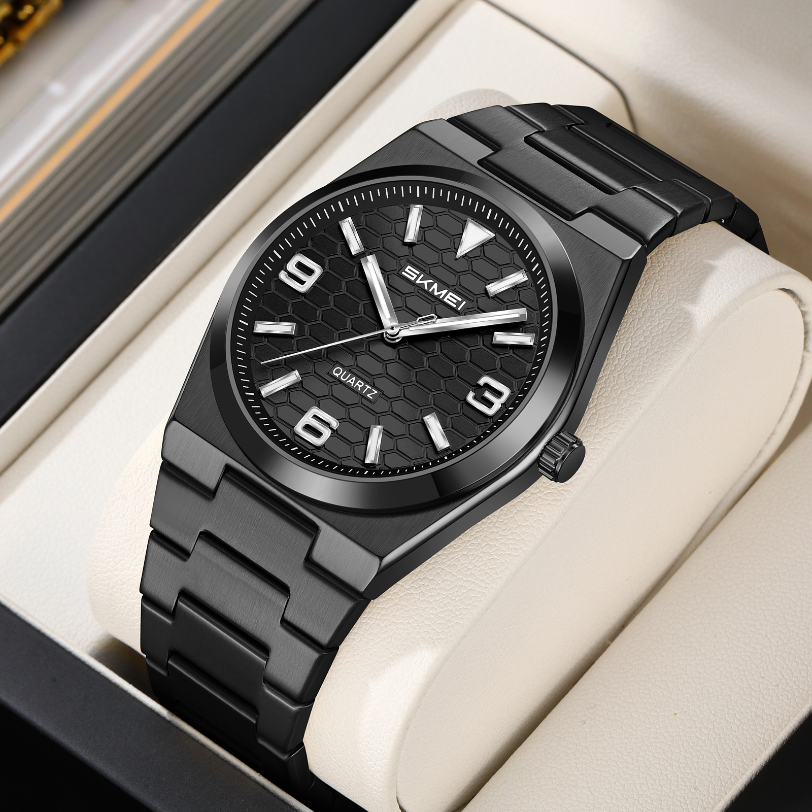 2761 SKMEI Men Honeycomb Dial Stainless Steel Wrist Watch