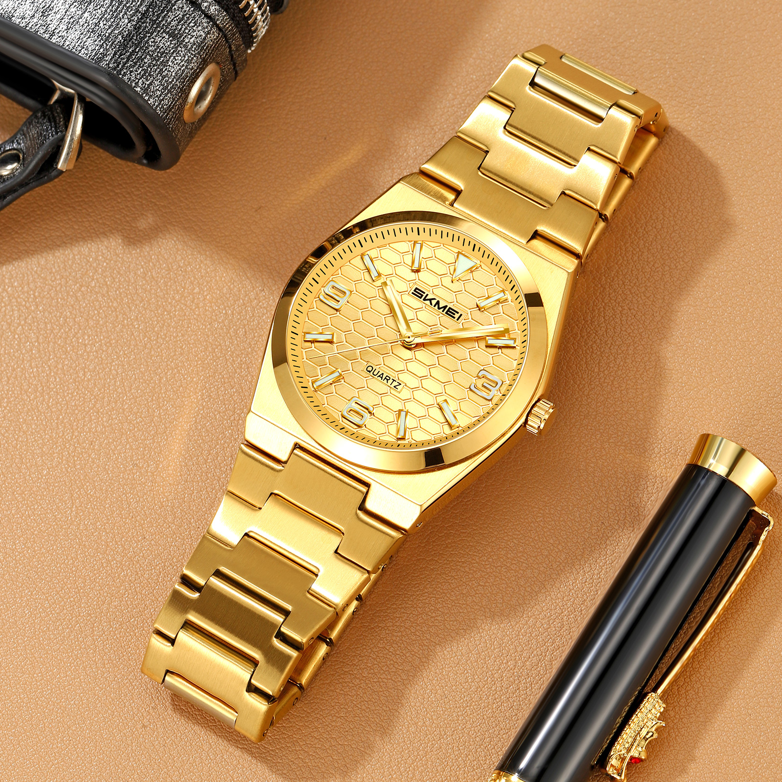 2761 SKMEI Men Honeycomb Dial Stainless Steel Wrist Watch
