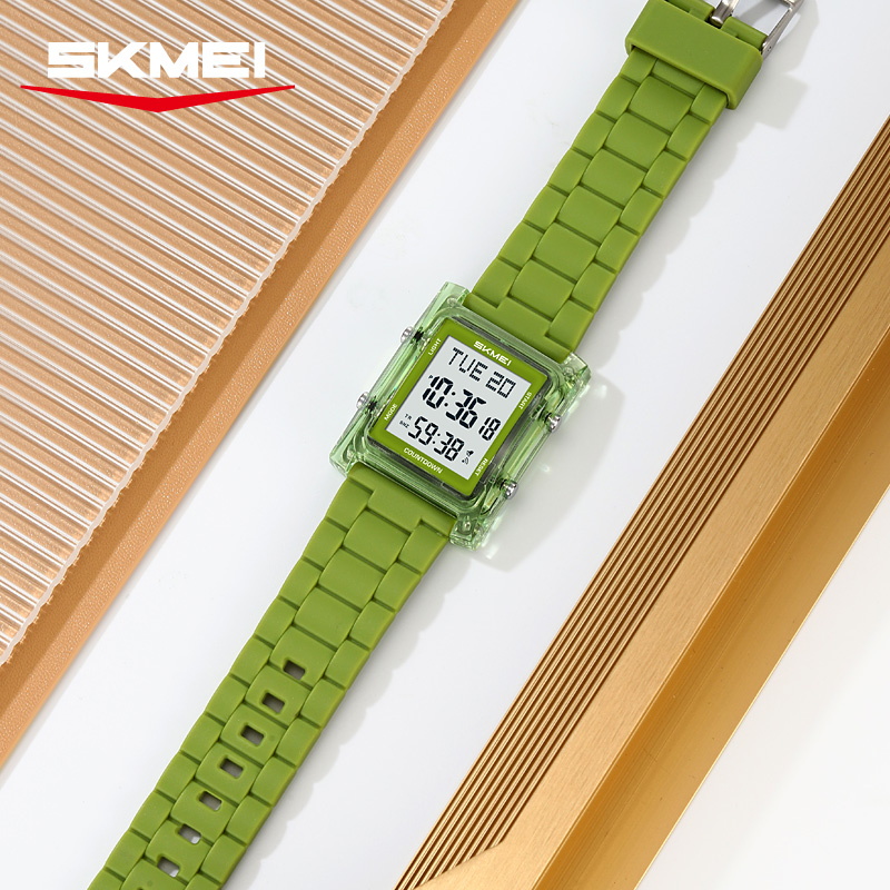 2787 SKMEI Retro Square Digital Watch Khaki Sport Wristwatch