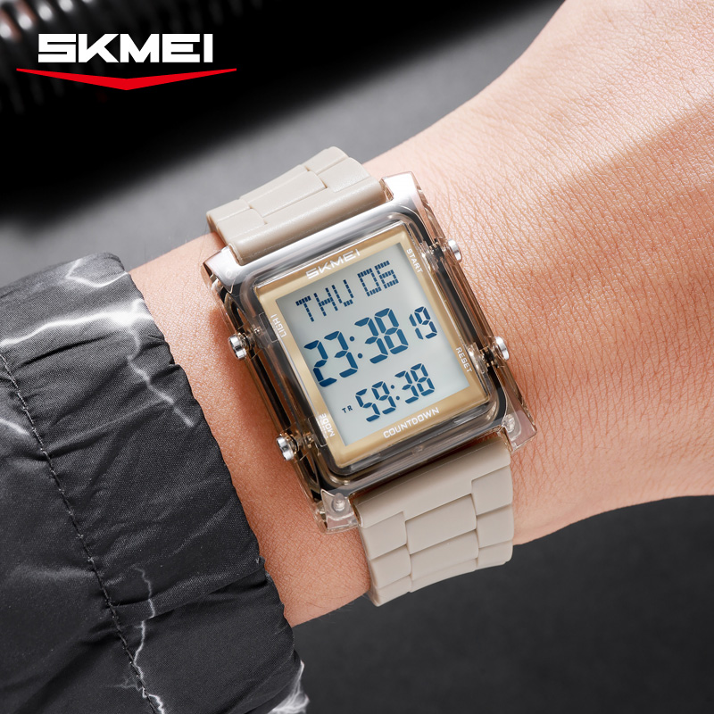 2787 SKMEI Retro Square Digital Watch Khaki Sport Wristwatch