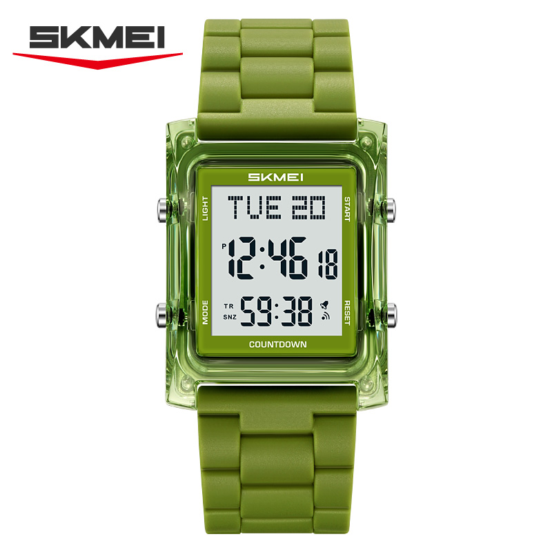 2787 SKMEI Retro Square Digital Watch Khaki Sport Wristwatch