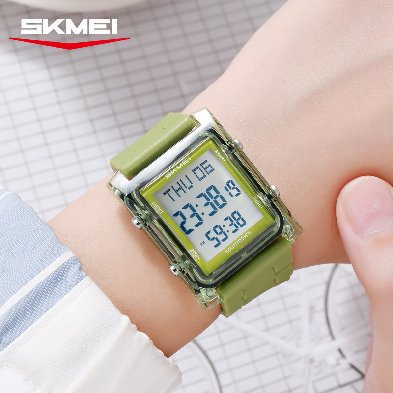 2787 SKMEI Retro Square Digital Watch Khaki Sport Wristwatch