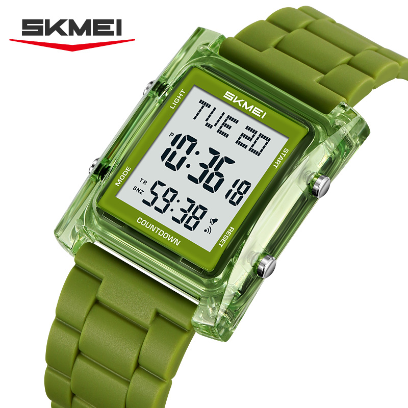 2787 SKMEI Retro Square Digital Watch Khaki Sport Wristwatch