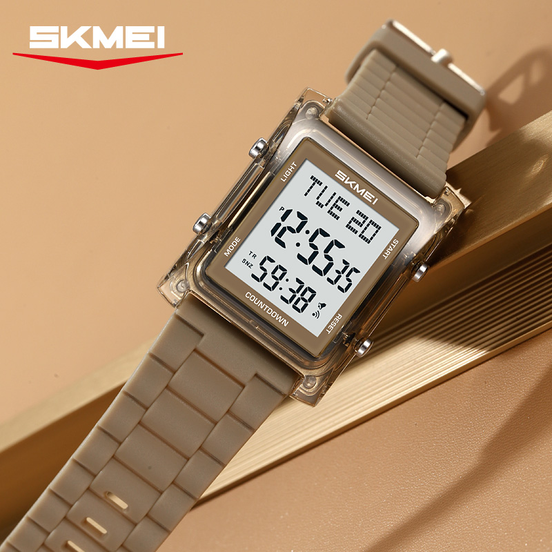 2787 SKMEI Retro Square Digital Watch Khaki Sport Wristwatch