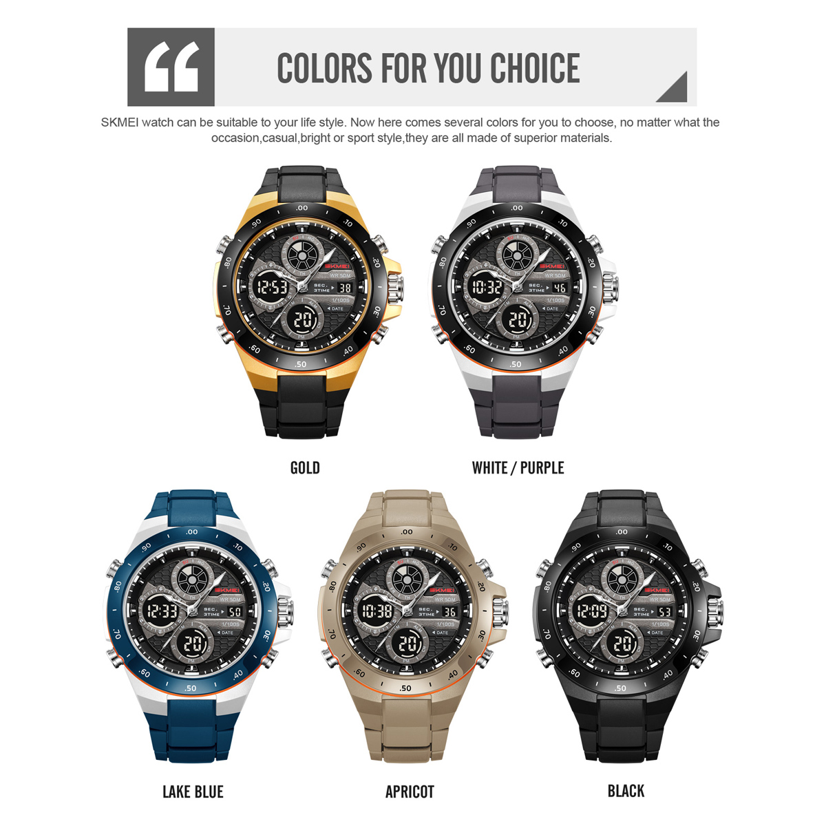 SKMEI 2808 Dual Display Sport Watch 50M Waterproof