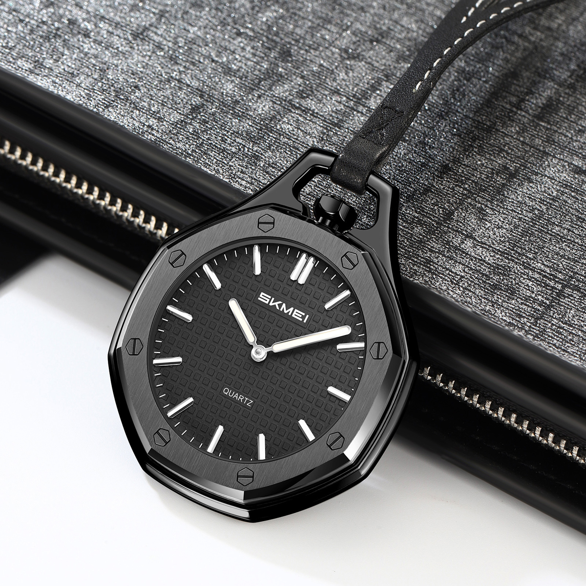 SKMEI 2865 Octagonal Analog Pocket Watch Necklace with Leather Lanyard