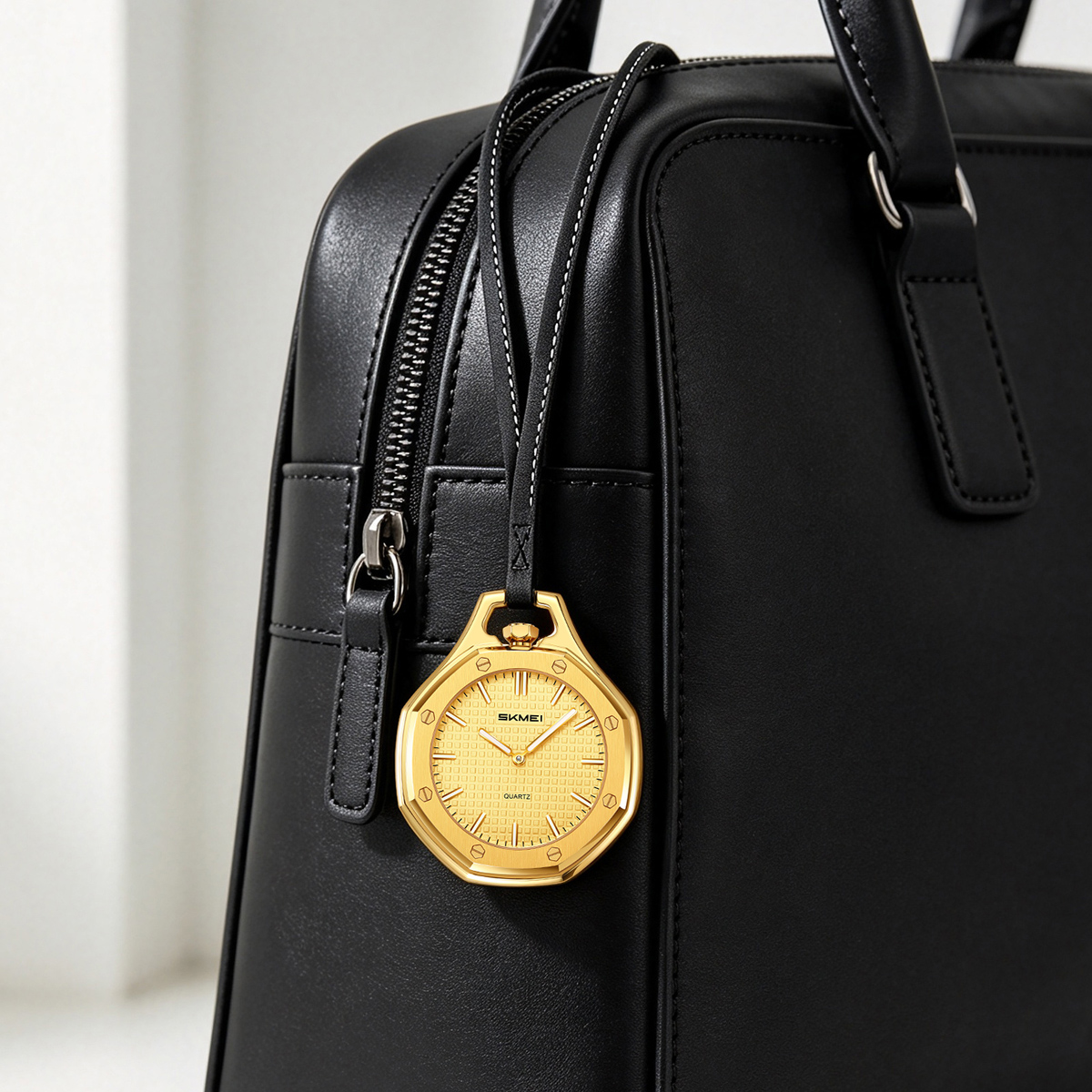 SKMEI 2865 Octagonal Analog Pocket Watch Necklace with Leather Lanyard