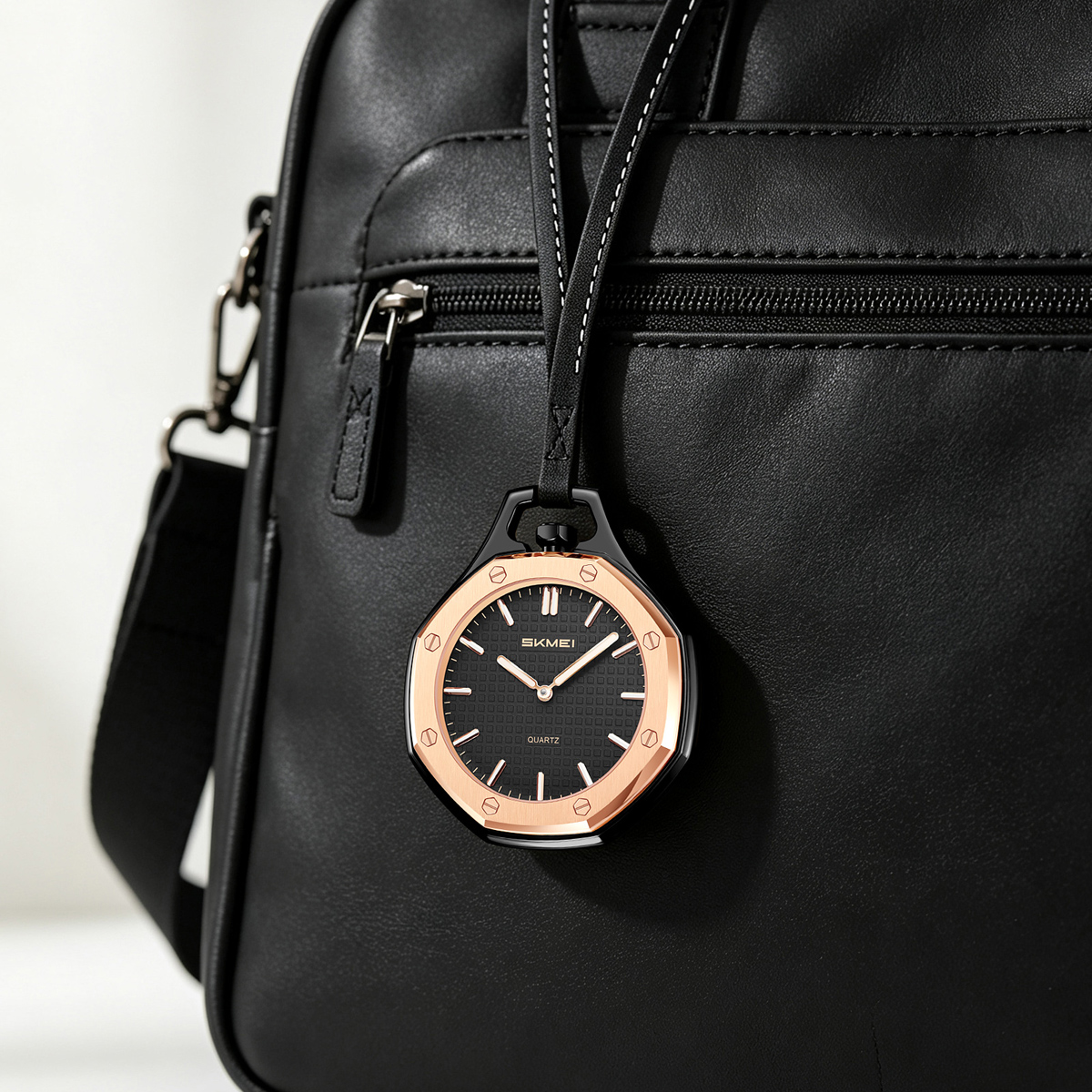 SKMEI 2865 Octagonal Analog Pocket Watch Necklace with Leather Lanyard