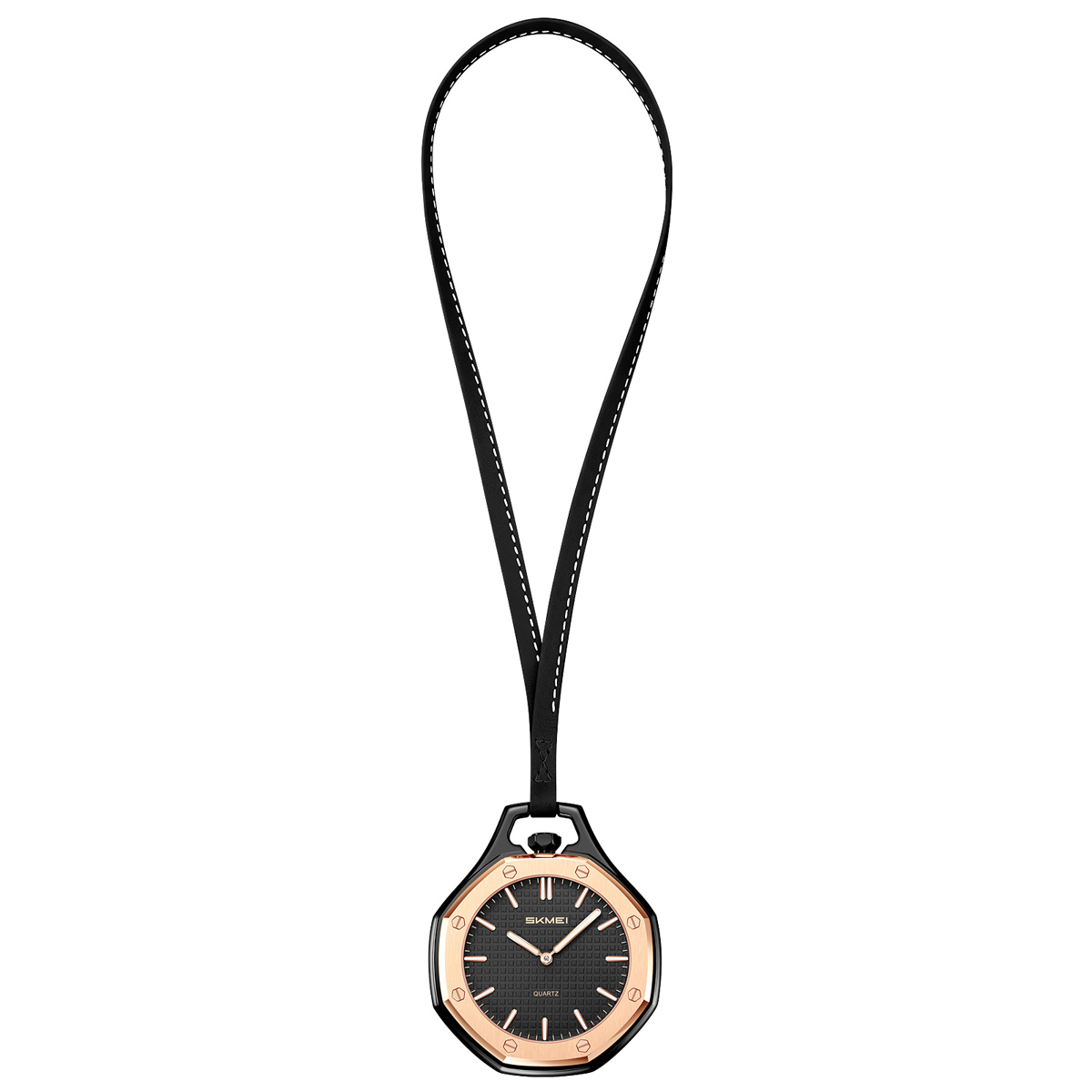SKMEI 2865 Octagonal Analog Pocket Watch Necklace with Leather Lanyard
