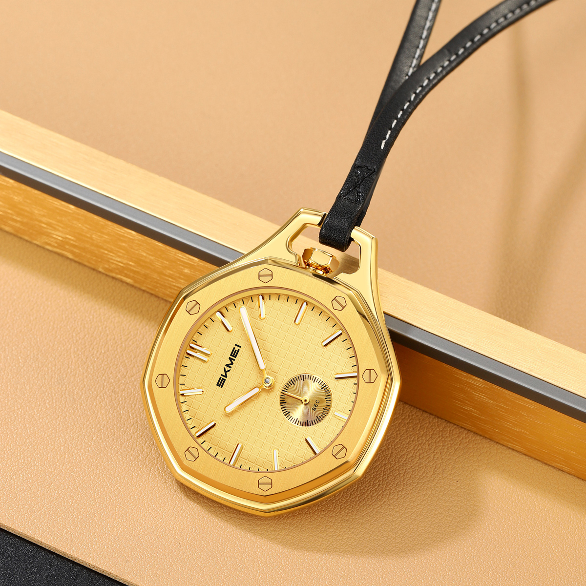 SKMei 2866 Wholesale SKMEI Octagonal Gold Dial Quartz Pocket Watch