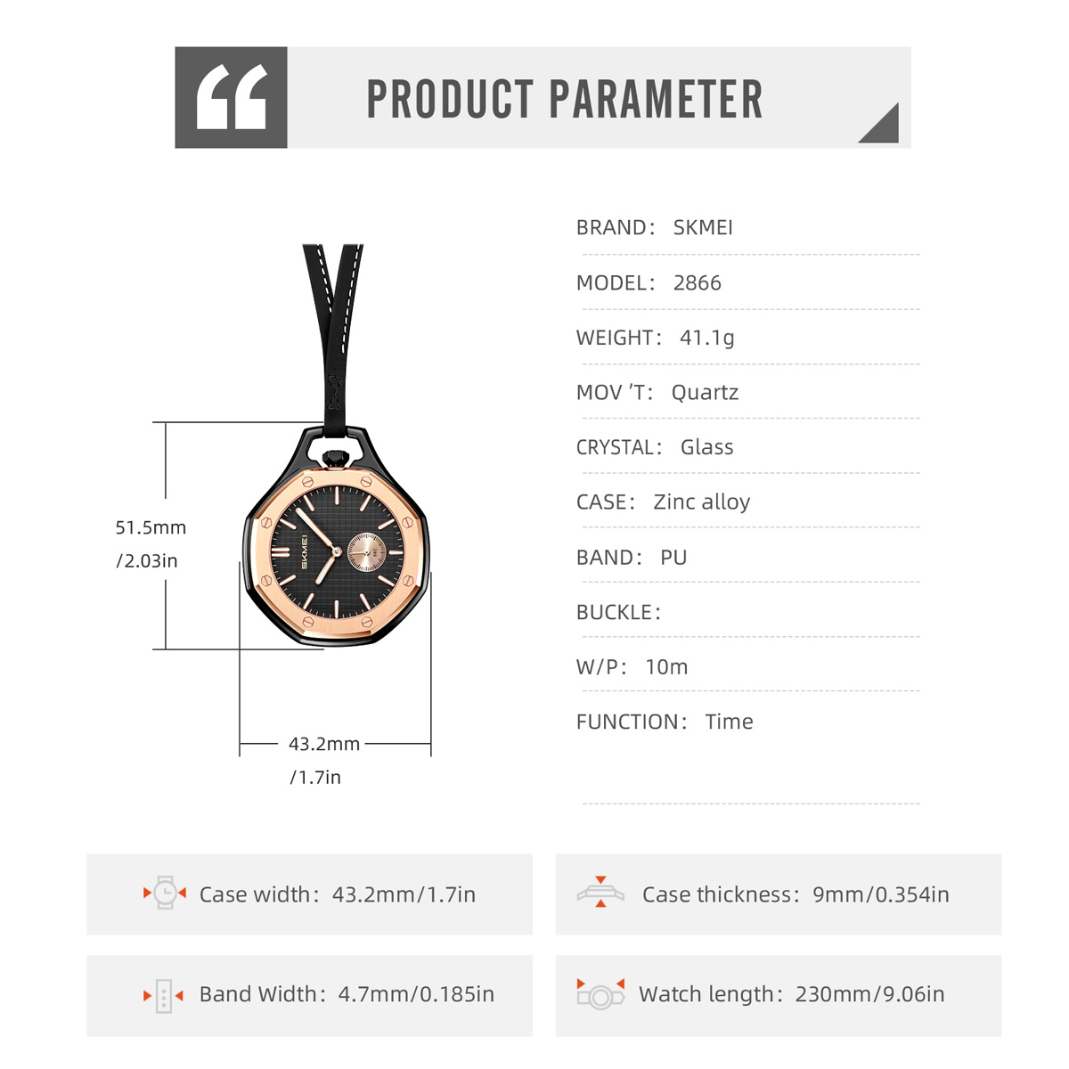 SKMei 2866 Wholesale SKMEI Octagonal Gold Dial Quartz Pocket Watch