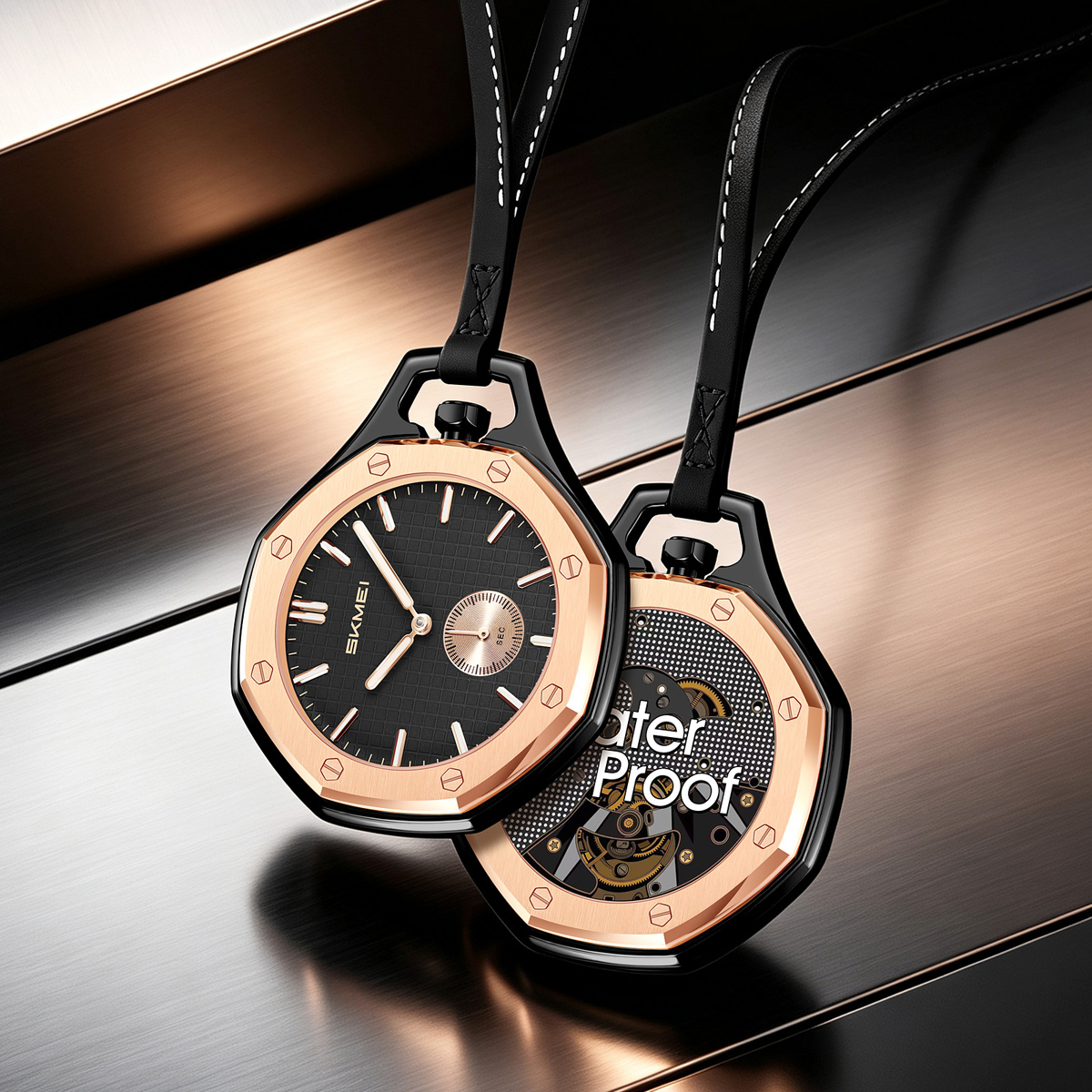 SKMei 2866 Wholesale SKMEI Octagonal Gold Dial Quartz Pocket Watch