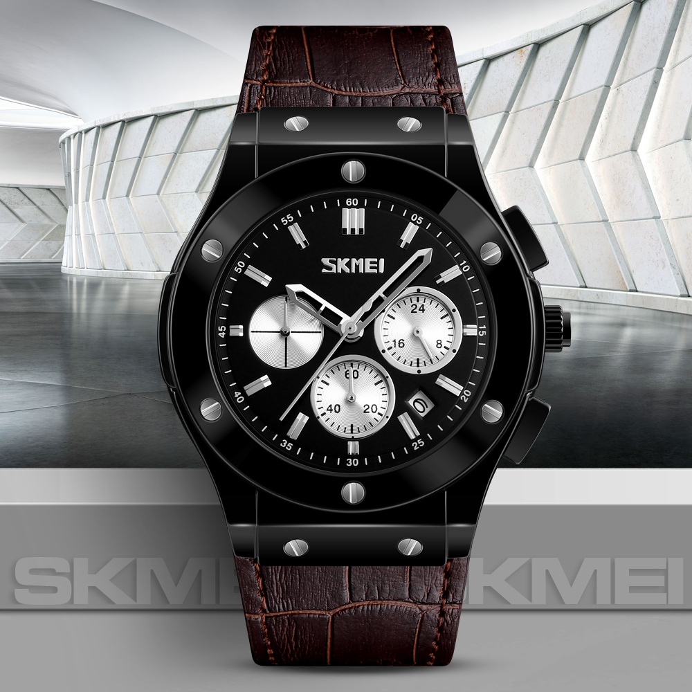 SKMEI 9157 LEATHER QUARTZ WATCH WHOLESALER