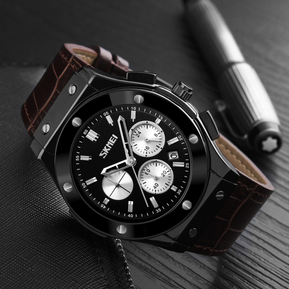 SKMEI 9157 LEATHER QUARTZ WATCH WHOLESALER