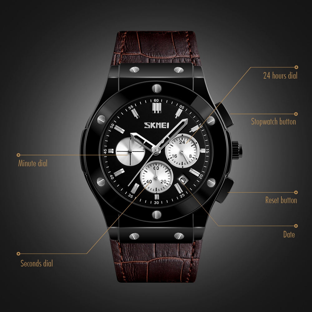 SKMEI 9157 LEATHER QUARTZ WATCH WHOLESALER