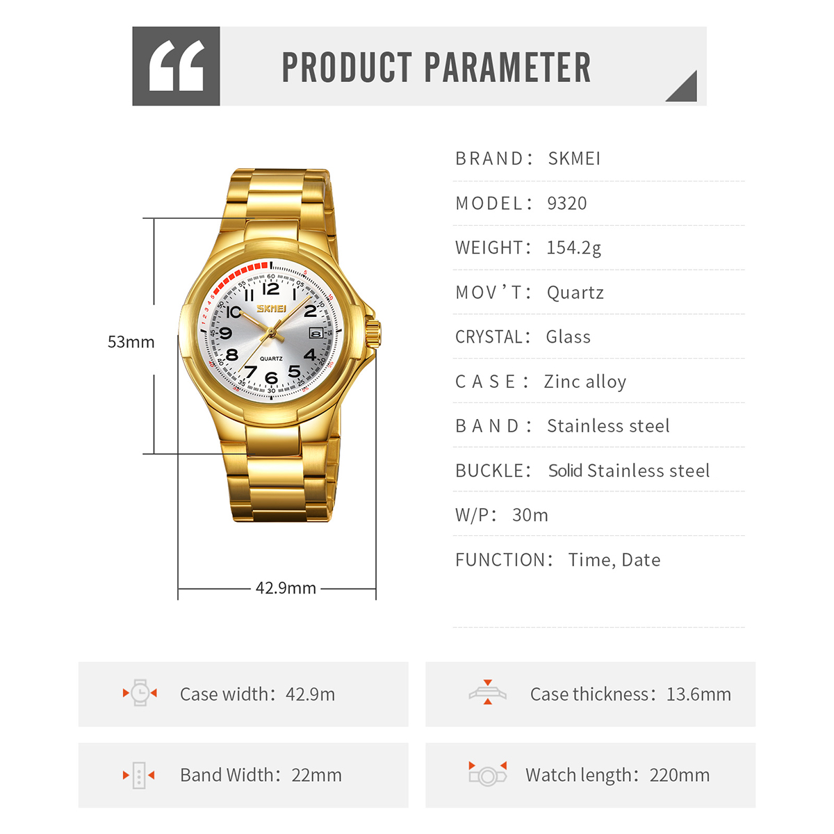 SKMEI 9320 QUARTZ WATCH MEN