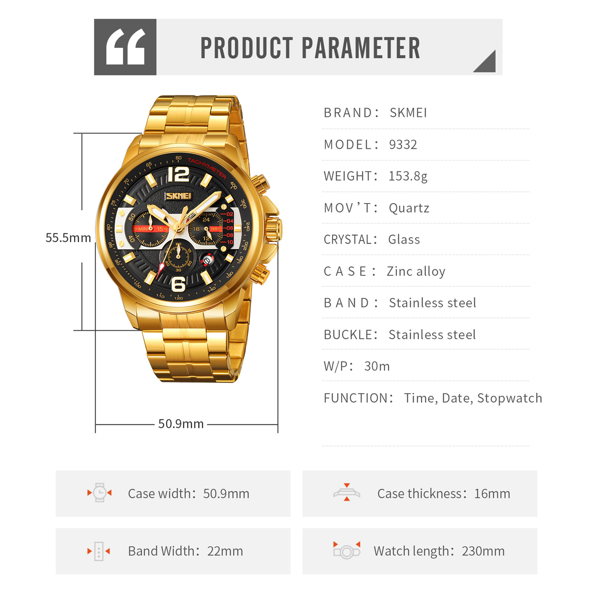 Skmei 9332 High Quality Custom Logo Men Quartz Watch