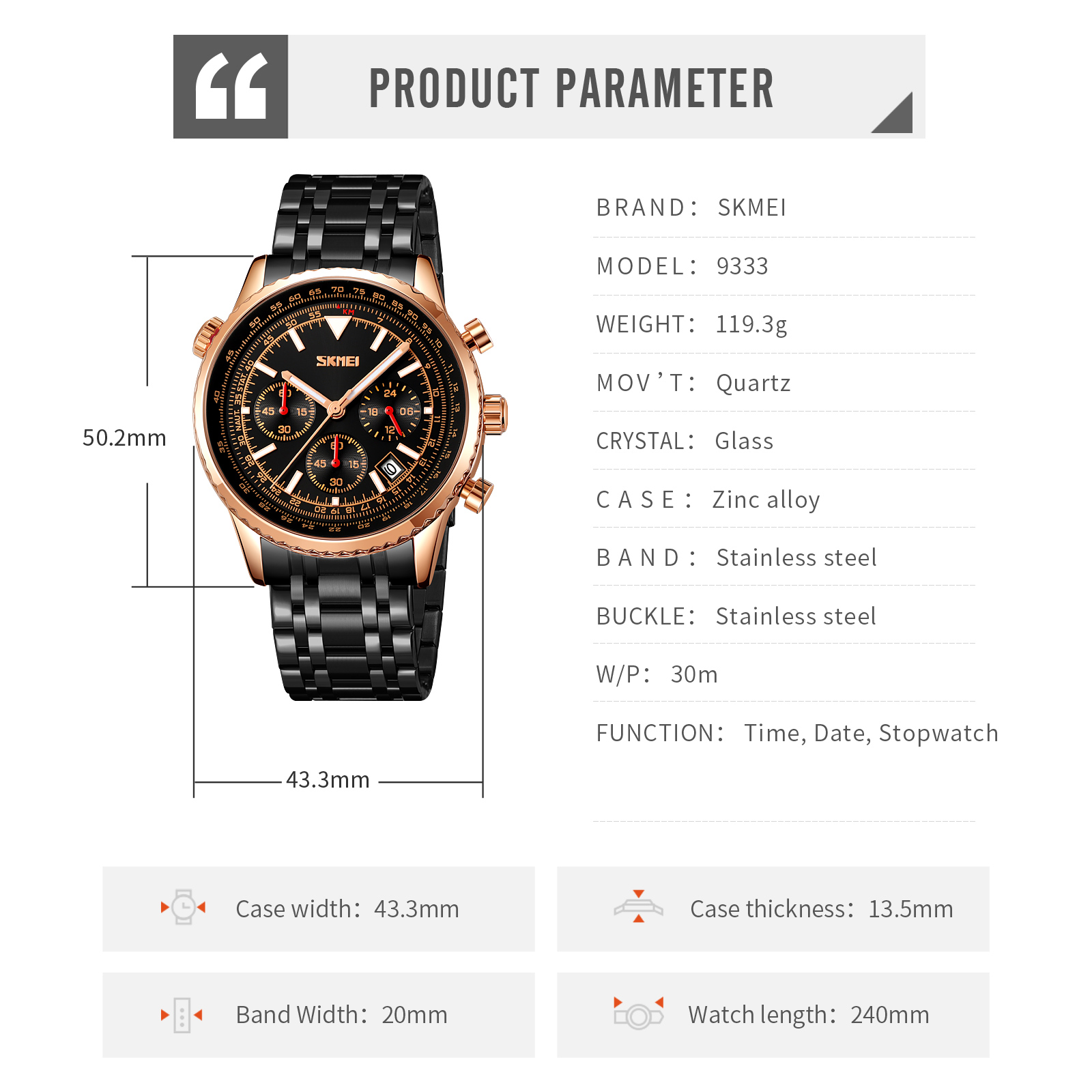 SKMEI 9333 Men Business Watch