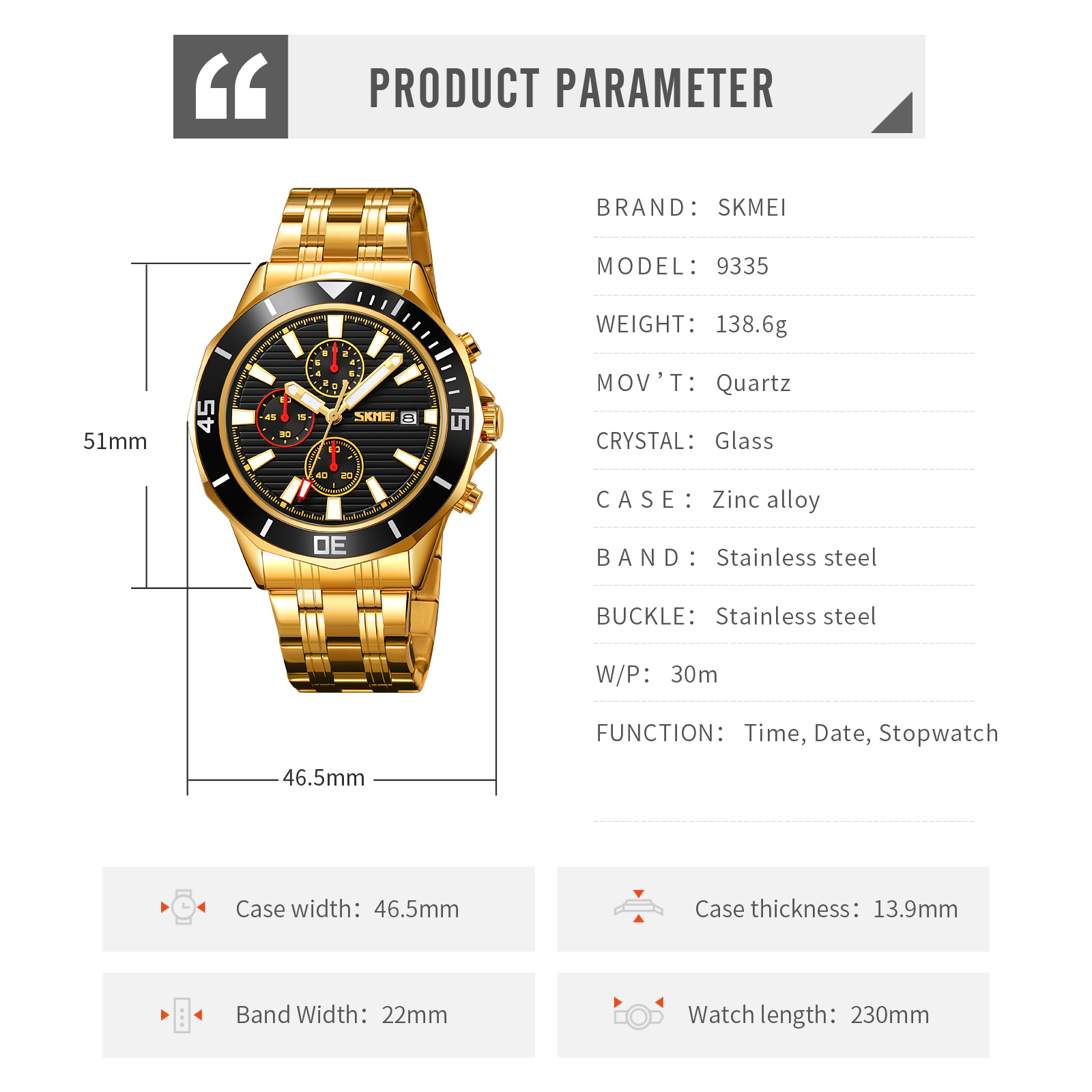 SKMEI 9335 stainless steel band watch