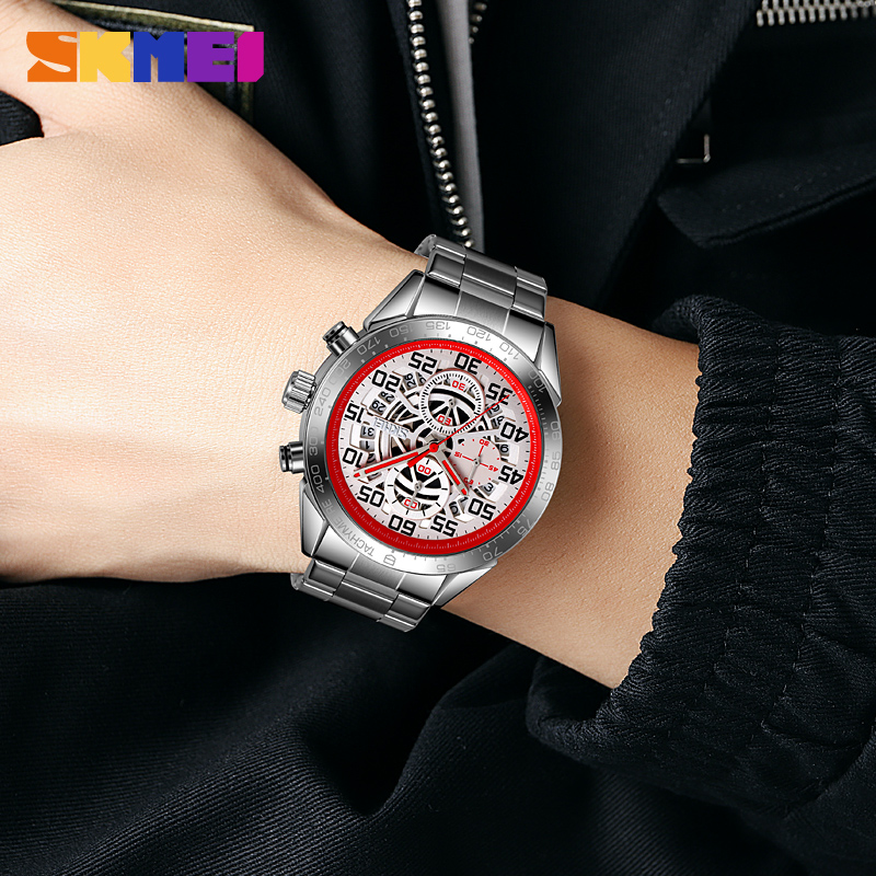 SKMEI 9338 Men's Stainless Steel Quartz Watch Waterproof Durable Luxury Fashion Watch Custom Logo Business Sport Watch