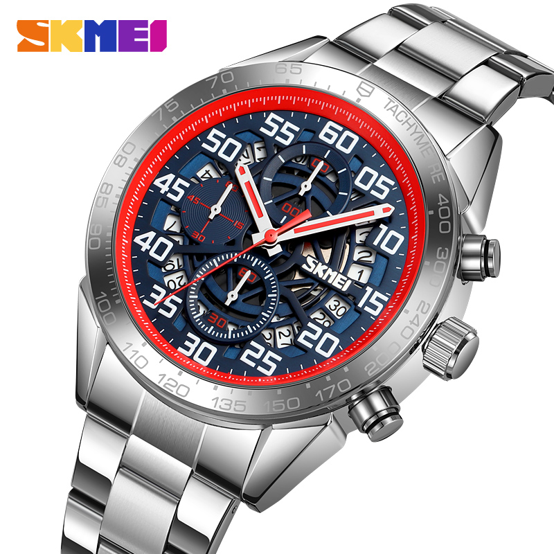 SKMEI 9338 Men's Stainless Steel Quartz Watch Waterproof Durable Luxury Fashion Watch Custom Logo Business Sport Watch