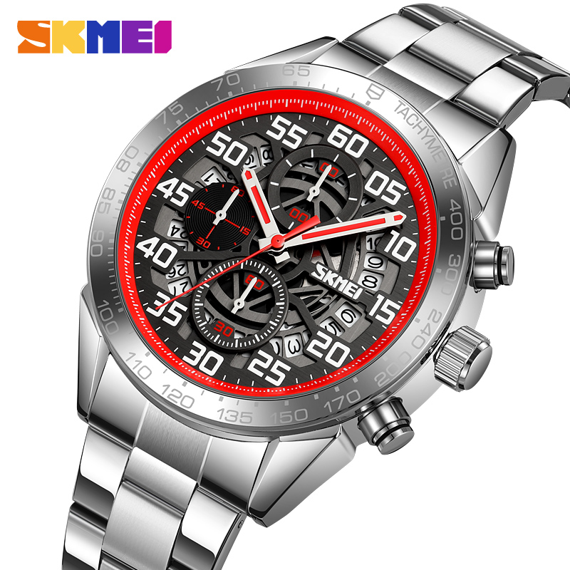 SKMEI 9338 Men's Stainless Steel Quartz Watch Waterproof Durable Luxury Fashion Watch Custom Logo Business Sport Watch