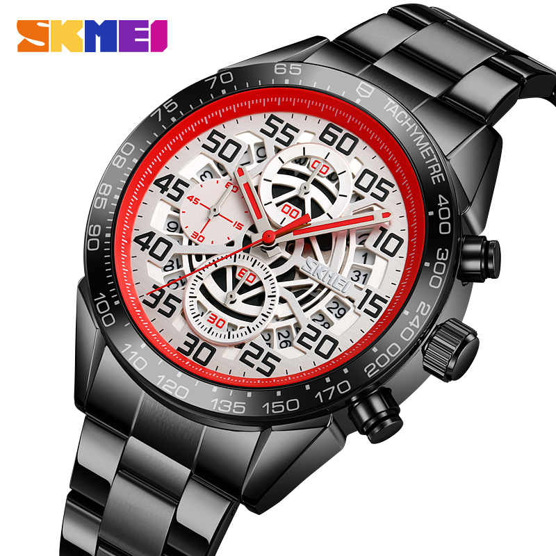 SKMEI 9338 Men's Stainless Steel Quartz Watch Waterproof Durable Luxury Fashion Watch Custom Logo Business Sport Watch