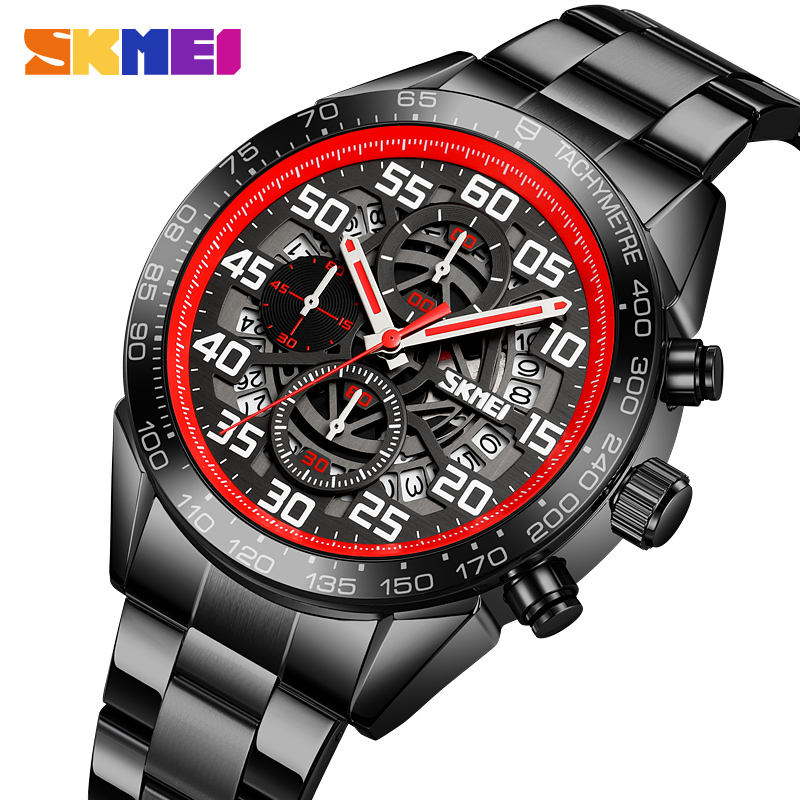 SKMEI 9338 Men's Stainless Steel Quartz Watch Waterproof Durable Luxury Fashion Watch Custom Logo Business Sport Watch