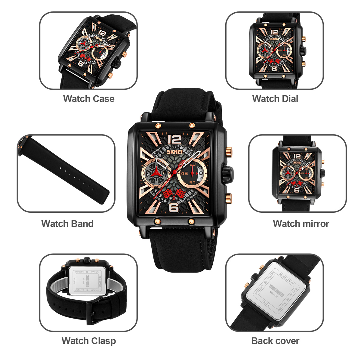 SKMEI 9340 OEM Men's Waterproof Square Quartz Watch