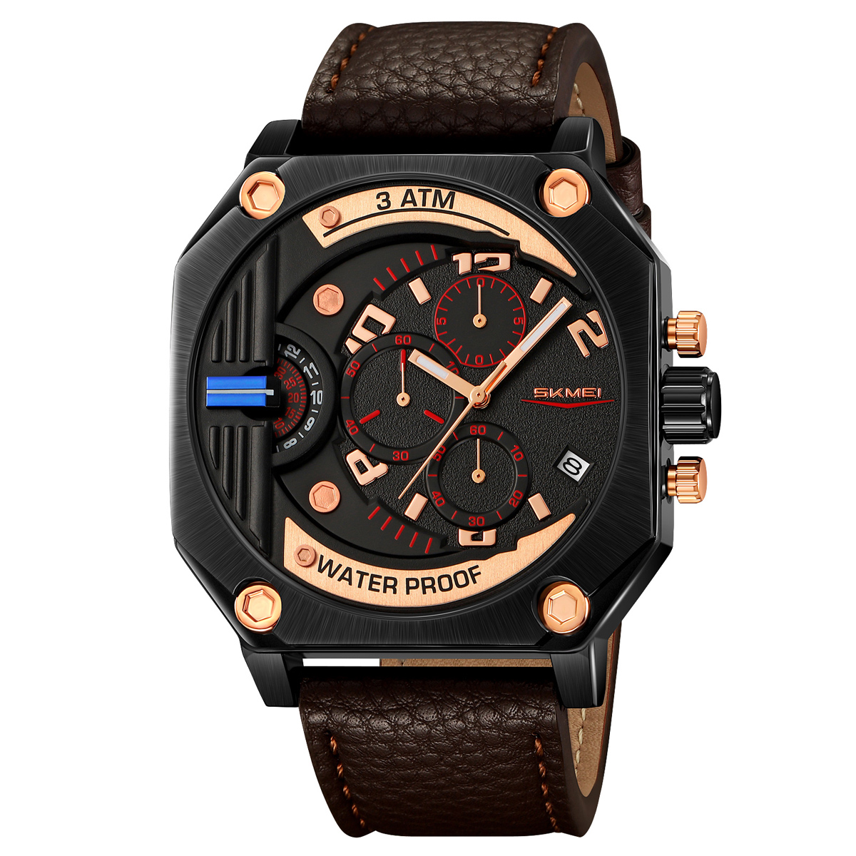 SKMEI 9343 Men Unique Design Big Dial Watch Leather Strap