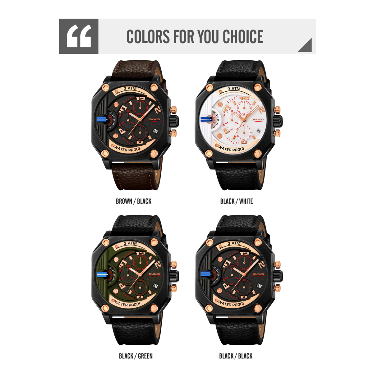 SKMEI 9343 Men Unique Design Big Dial Watch Leather Strap