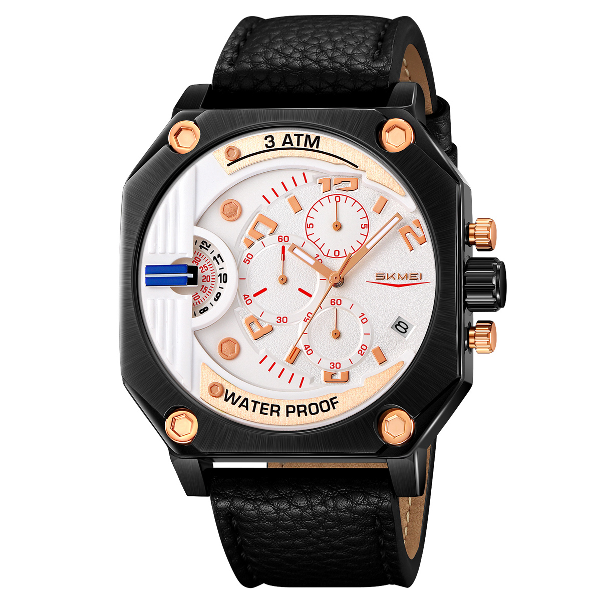 SKMEI 9343 Men Unique Design Big Dial Watch Leather Strap