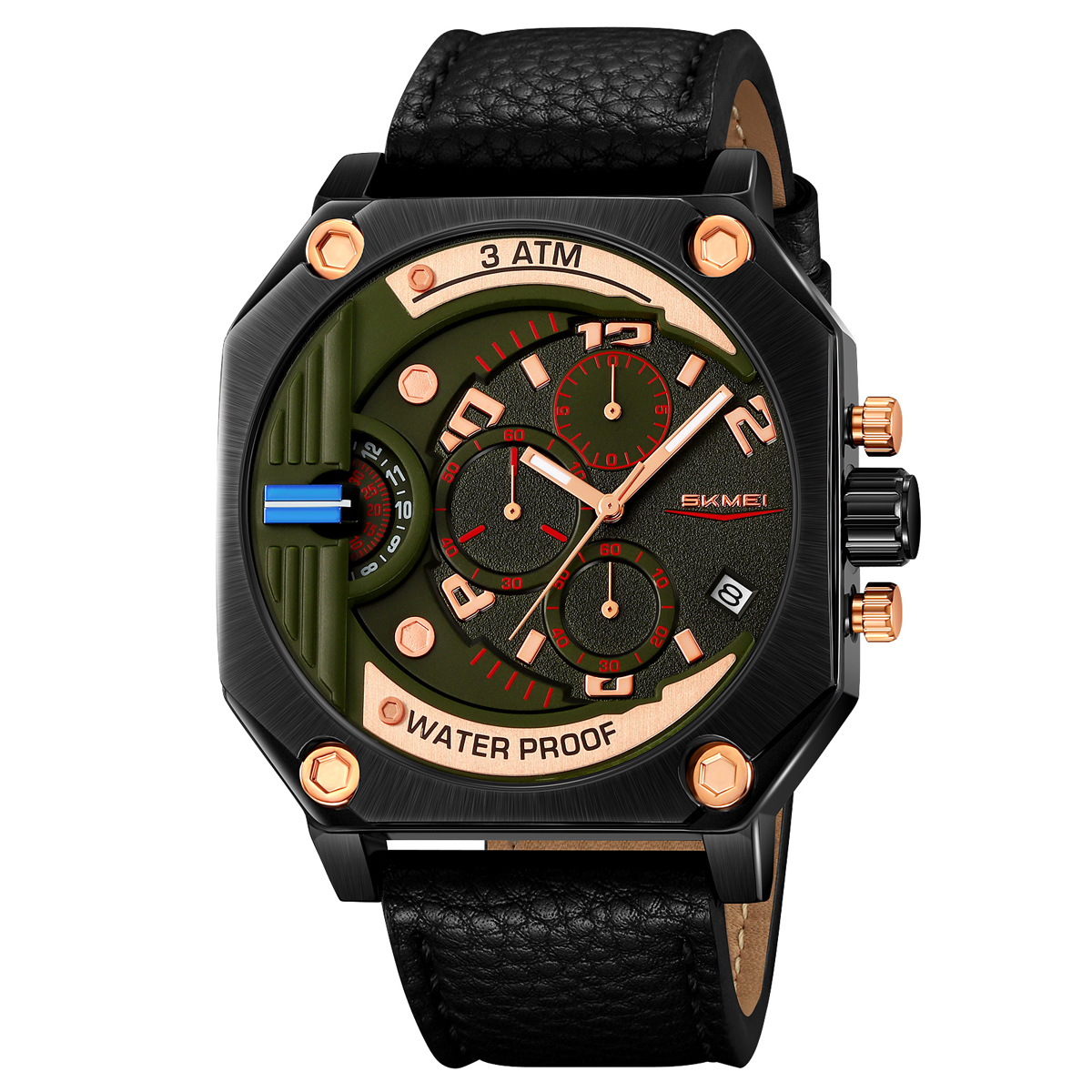 SKMEI 9343 Men Unique Design Big Dial Watch Leather Strap