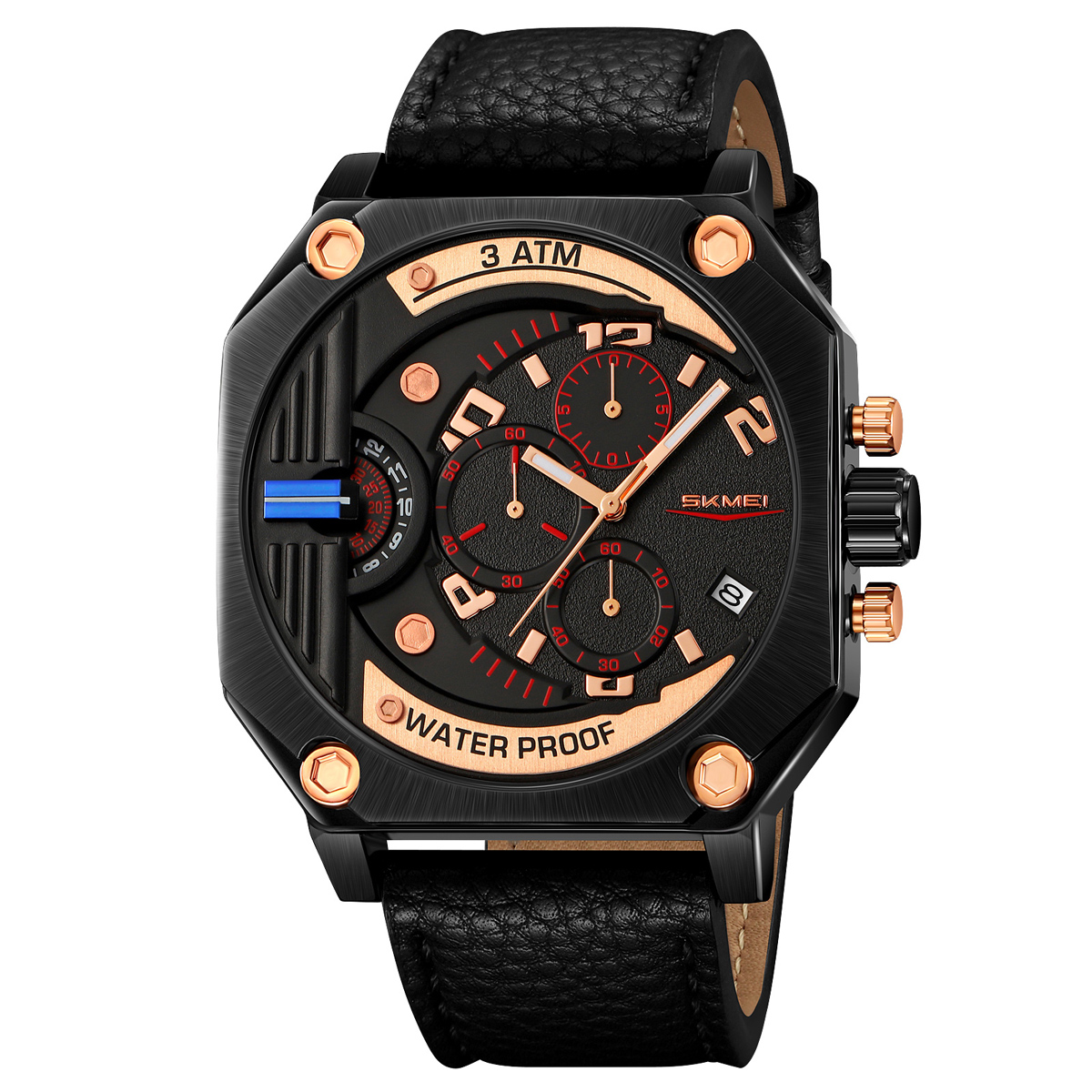 SKMEI 9343 Men Unique Design Big Dial Watch Leather Strap