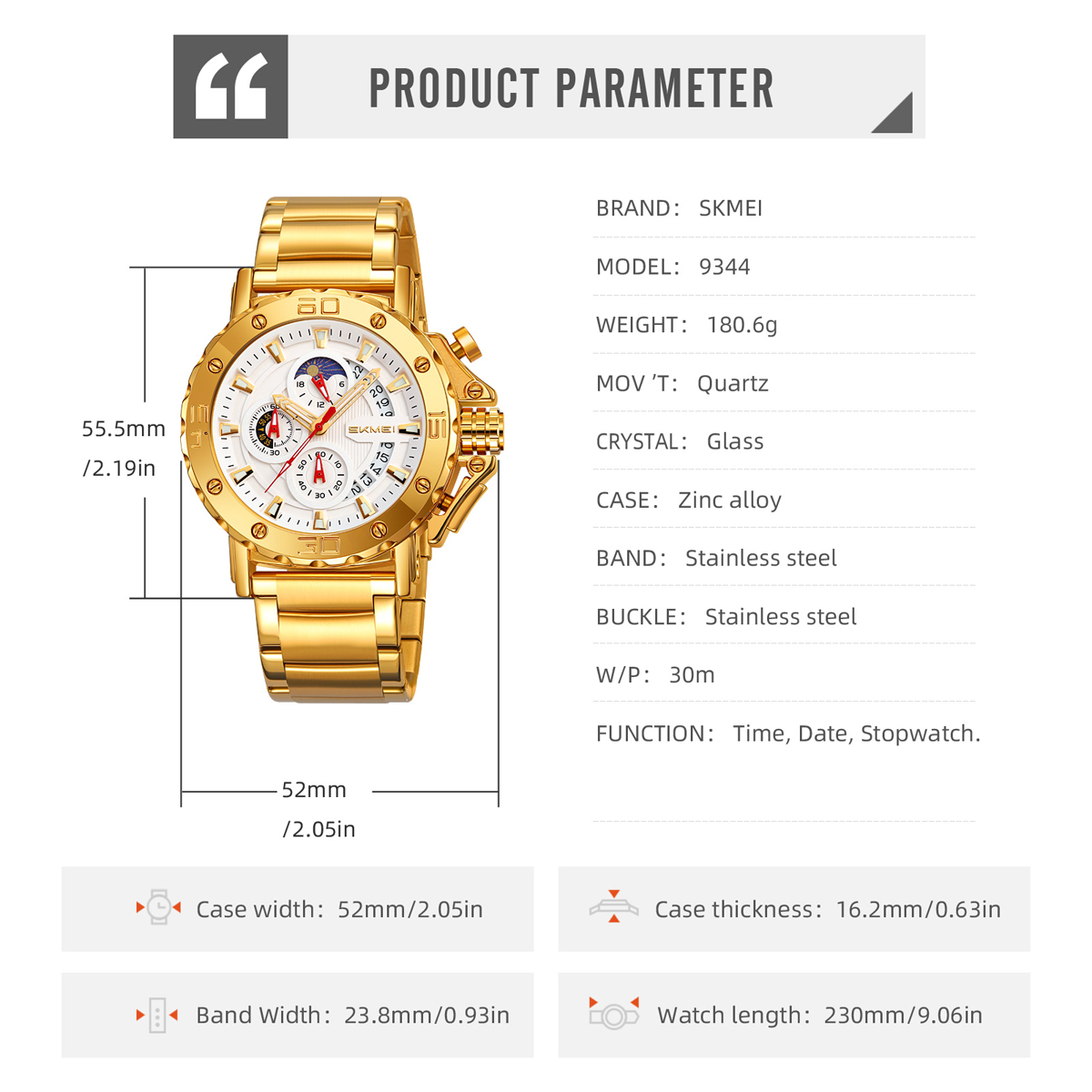 Skmei Watch Wholesale 9344 Luxury Men's Steel Large Wrist