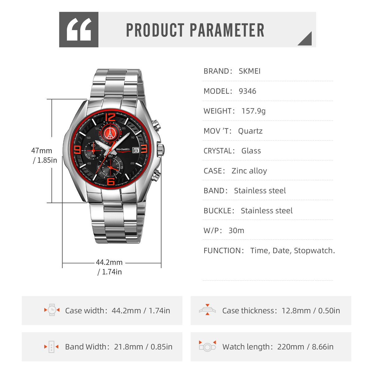 Skmei 9346 New Men's Watch Three Eyes Six Needle Multi-functional Quartz Watch