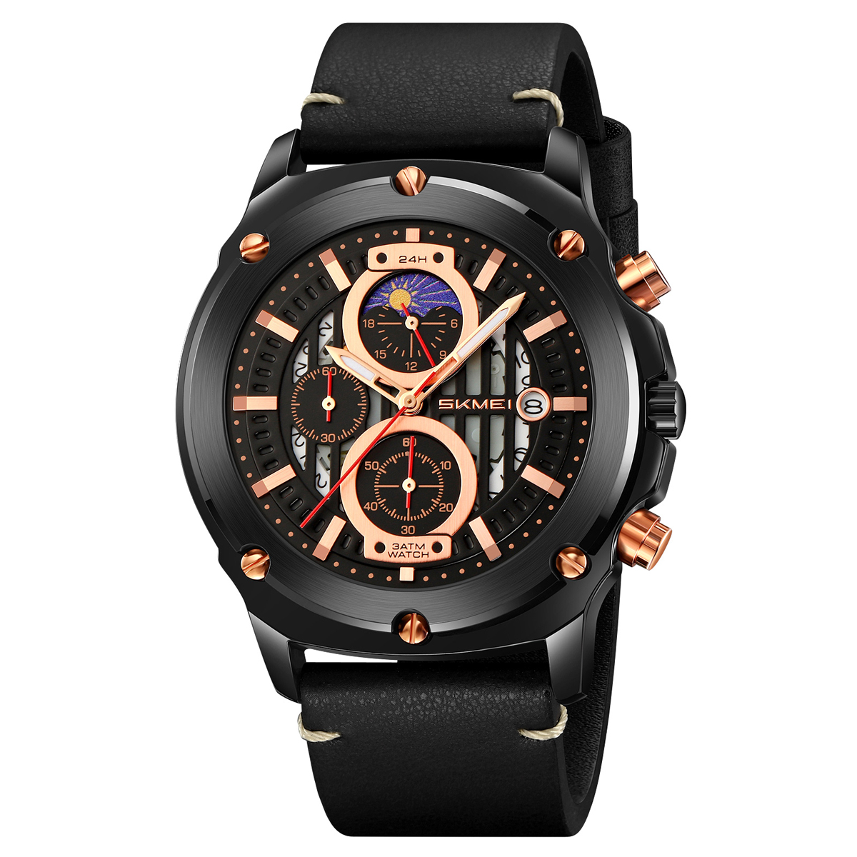 SKMEI 9351 Men's Multi-Function Quartz Watch Leather Strap 