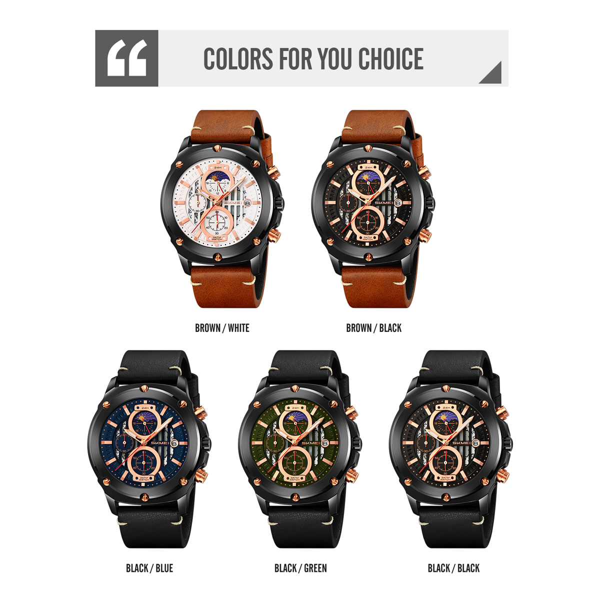 SKMEI 9351 Men's Multi-Function Quartz Watch Leather Strap 