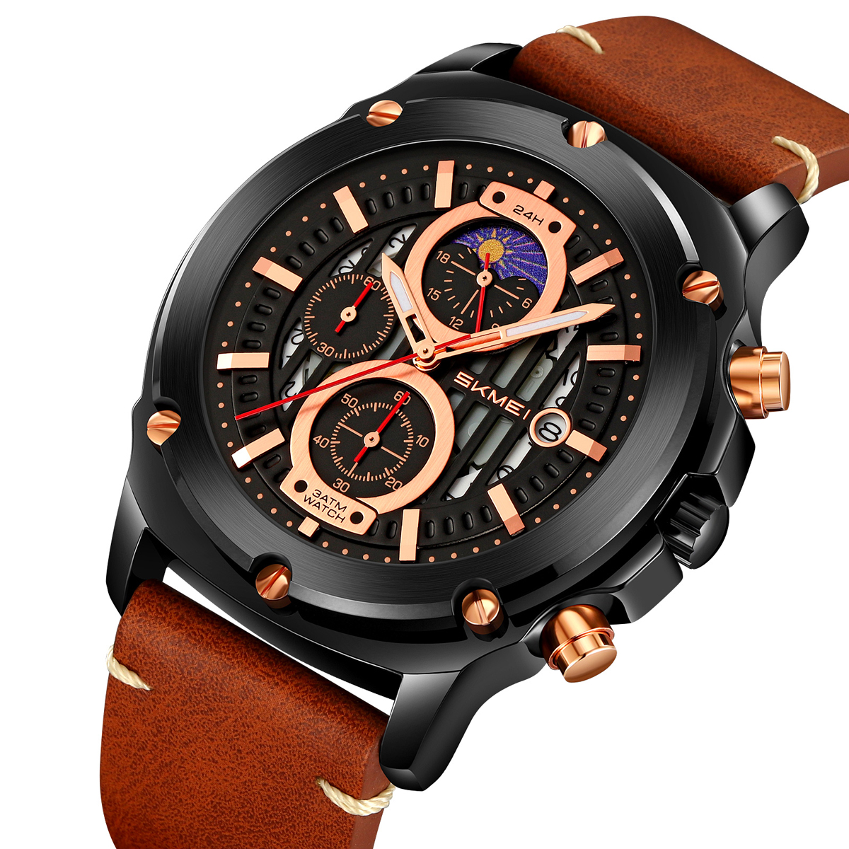 SKMEI 9351 Men's Multi-Function Quartz Watch Leather Strap 