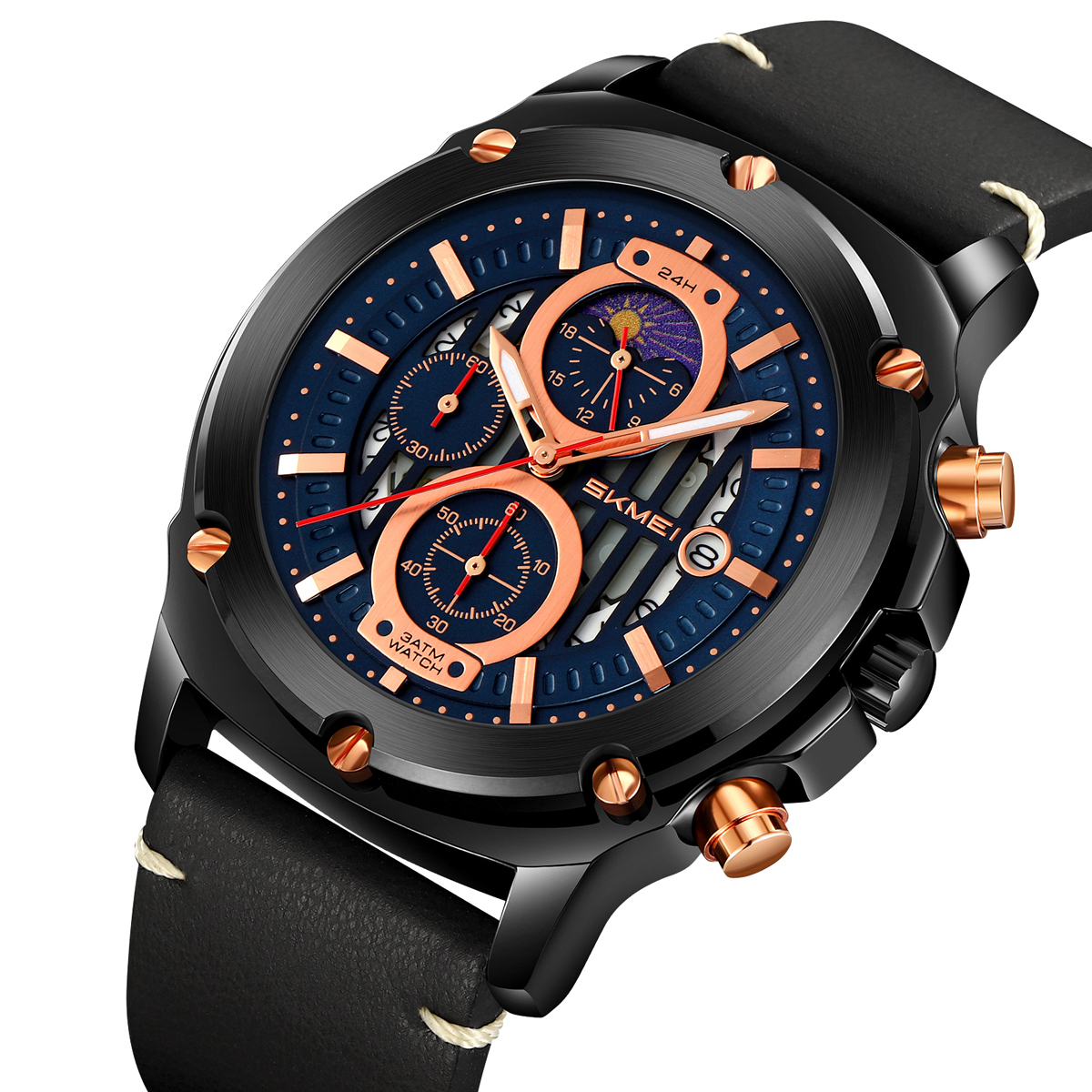 SKMEI 9351 Men's Multi-Function Quartz Watch Leather Strap 